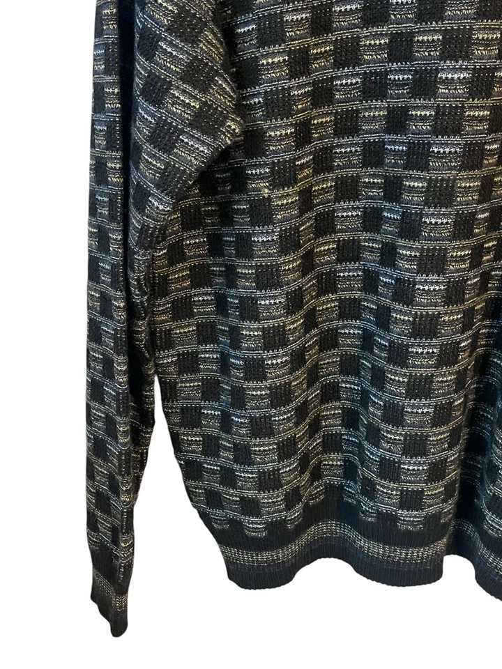 Suéter Pronto Umo Para Hombre XXL Vintage Lana Acrílico Negro Gris Cuadros Cuello Redondo Foto 4 de 4