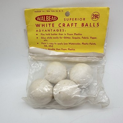 Spun Cotton 1-1/4  White Craft Balls 4 pc Vintage Walbead Package Unopened Heads