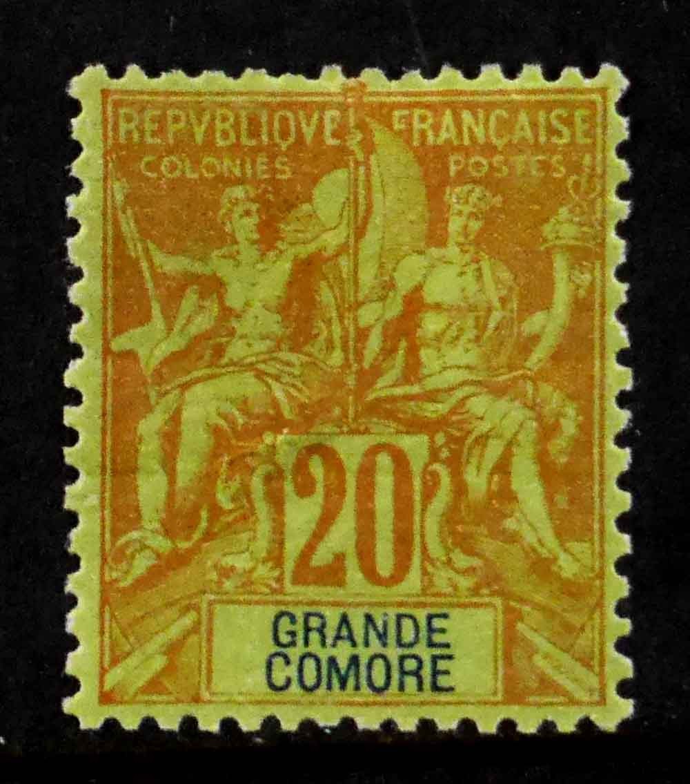 Grand Comoro, France: 1897 Classic Era Stamp Unused Scott #9 Sound