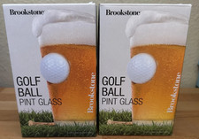 2 Brookstone Golf Ball Pint Glasses Unique Gift Masters PGA Drinking Glasses Bar