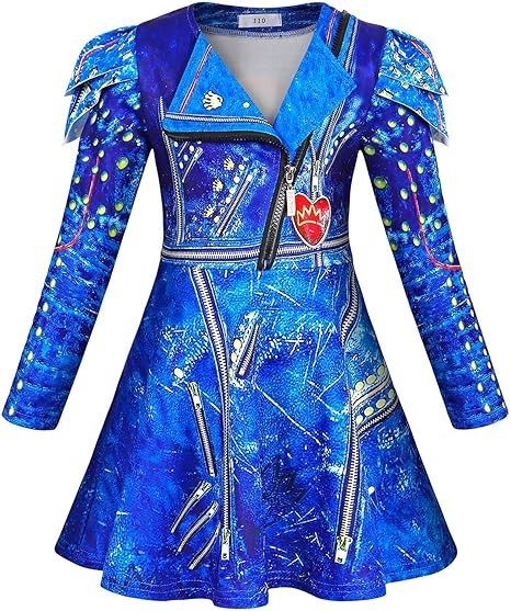 Disfraz de Princesa para Niña Vestido Azul Manga Larga Halloween Carnaval y Fiesta.