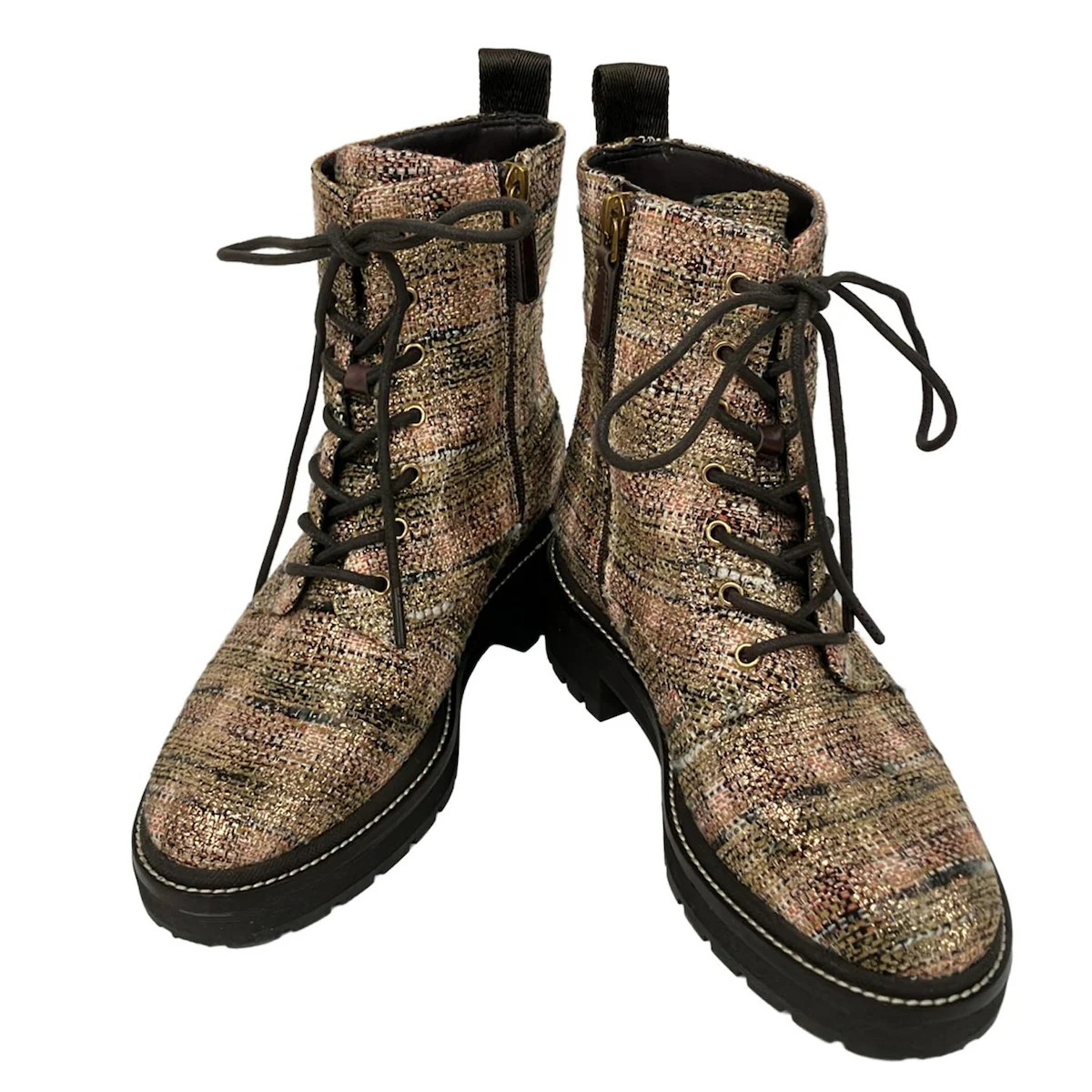 TORY BURCH - Beige Rose Gold Dark Gray Tweeds Leather Women's Boots thumbnail 2