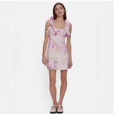Zimmermann RT: $750 CRUSH FRILL MINI DRESS PINK FLORAL Linen size 2 US 8