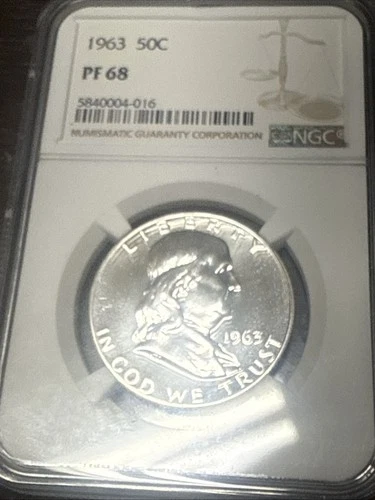 1963 Franklin Half Dollar 50c NGC PF68 PR68 - Sight White Sticker