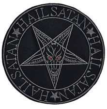 HAIL SATAN PENTAGRAM GRAY circle border EMBROIDERED PATCH