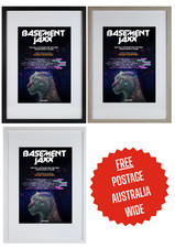 Basement Jaxx A3 Framed Print of 2026 Australian Tour Poster Black White