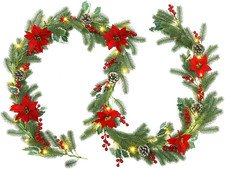 9 FT Christmas Garland with Lights, Battery Operated Christmas Garland, Garland