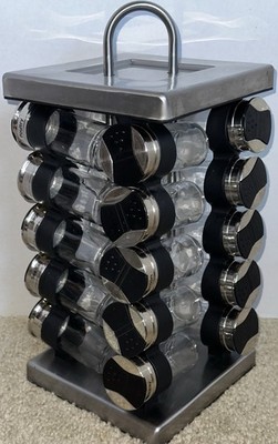Olde Thompson Counter Revolving Spice Rack 19 Glass Jars, Caps, Lids ~ No Spices