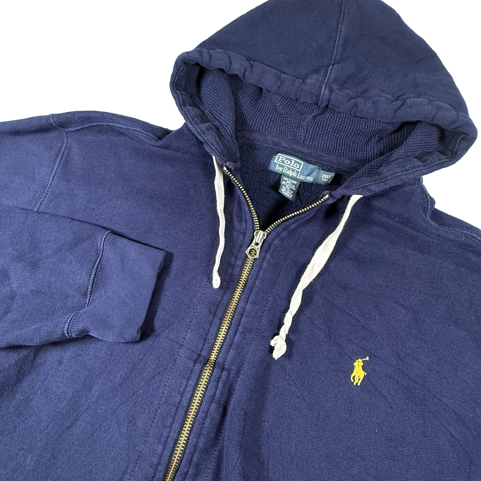 Polo Ralph Lauren vintage full zip cappuccio uomo 2XLT blu felpa classica pony