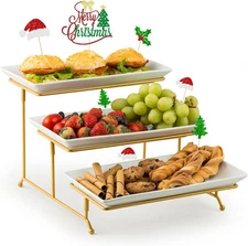 YHOSSEUN Large 3 Tier Serving 15.9" x 11.7" x 9.1", Gold Stand 