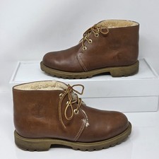 Vtg Timberland Womens 6.5 USA Brown Leather ankle Boots Sherpa Oil Resistant