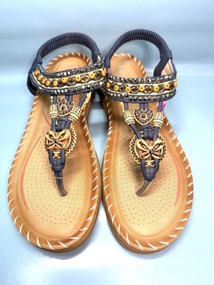 Aomigoct Blue Embellished Sandals Boho Summer Size 11 EU 43-FIT LIKE 10