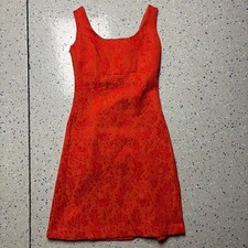 Anthropologie Orange Floral Button Mini Brocade Sleeveless Dress 2 Womans