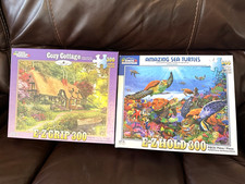 Vtg White Mountain 300 Puzzles EZ Grip Lot 2 Complete Cozy Cottage  Sea Turtles