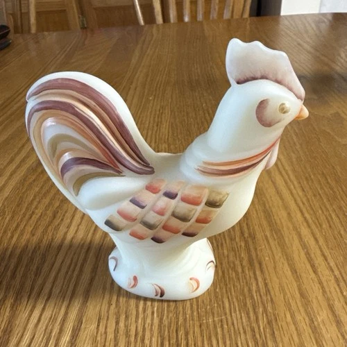 Fenton Standing Rooster 5” Ivory Satin Signed By J Payton