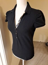 BURBERRY Women Black Polo Nova Check Excellent Condition Sz M See Pics For Measu