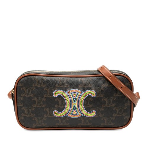 Celine Triomphe Shoulder Bag PVC Leather Women's Brown From Japan