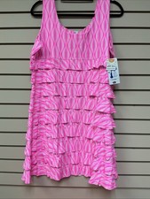 XL Lulu B Women  s Sleeveless Tiered Ruffled Pink  Dots Summer Dress UPF 50 NWT