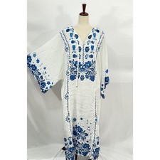 JADE by JOHNNY WAS Sz L Large Blue White Linen Floral Dress Caftan