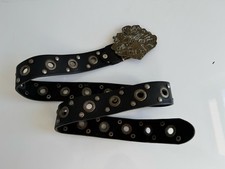 Vintage Black Leather Belt Biker Rock Metal