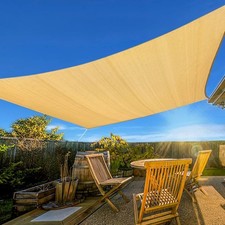 Sun Shade Sail 12'X16' Sand Rectangle Curved Edged Commercial Grade 185GSM