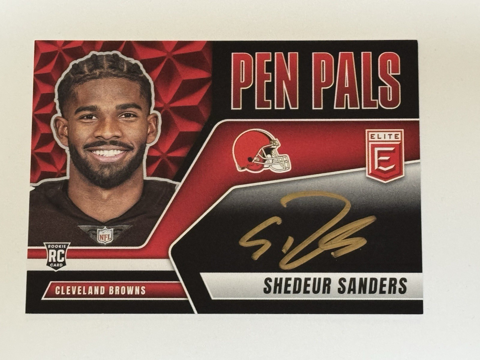 2025 Donruss Elite Pen Pals Shedeur Sanders FOTL Black & Gold Rookie Auto