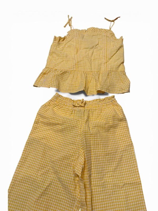 Ralph Lauren Girls 2pc Yellow/White Gingham Sleeveless Top Pants Set 8-10