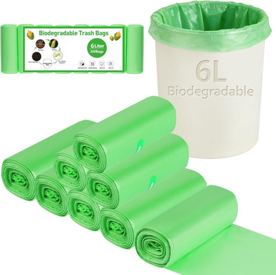 200 Counts .2 Gallon 6L Small Biodegradable Bin Bags, Compostable Caddy Liners