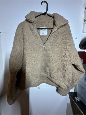 Hollister Half Zip Sherpa Cream Cropped Size Médium