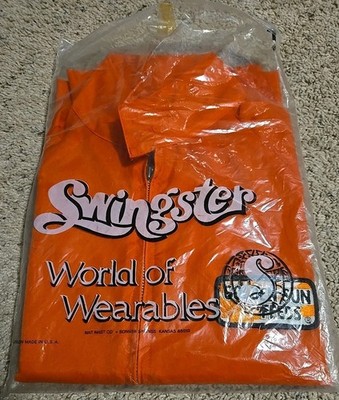 Vintage New Open Bag Mens M Swingster Golden Sun Seed Orange Zip-Up Nylon Jacket