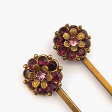 Michal Negrin Hairpin Lot 2 Wine Purple Flower Romantic With Swarovski Crystals