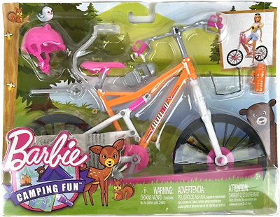 Mattel Barbie Camping Fun Helmet Accessories and Mountain Bike Bicycle Play  Set