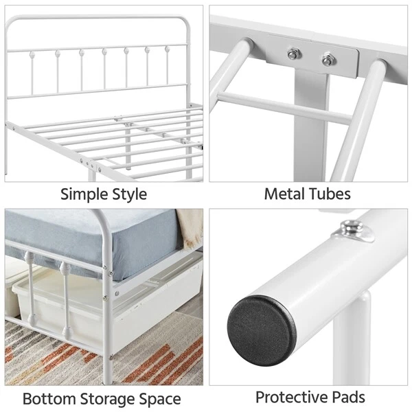 Black/White/Silver Classic Metal Platform Bed Frame w/ Headboard and Footboard - Image 4 of 4