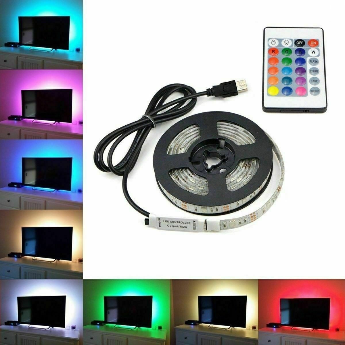 5v 100 500cm Usb Led Strip Lights Tv Back Rgb Colour Changing Remote Control Ebay