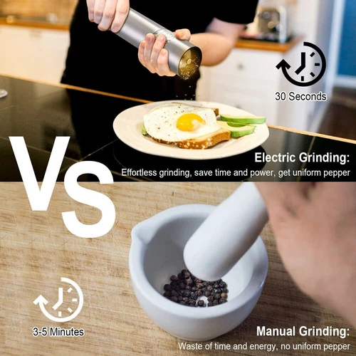 Electric Salt and Pepper Grinder Set, Automatic Gravity Salt & Pepper Grinder - Picture 6 of 16