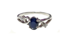 Blue Sapphire Bridal Ring 5x7 mm Oval Sapphire Promise Ring Silver Sapphire Ring