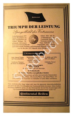Originalwerbung Reklame Continental Reifen 1956 Rennsaison 1955