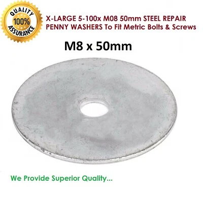 SISI UK X-LARGE 5-100x M08 50mm STEEL REPAIR PENNY WASHERS To Fit Metric Bolts & Screws!