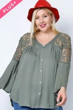 NWT Designer Davi Dani boho flutter floral crochet Peasant Top S M L 1X 2X 3X