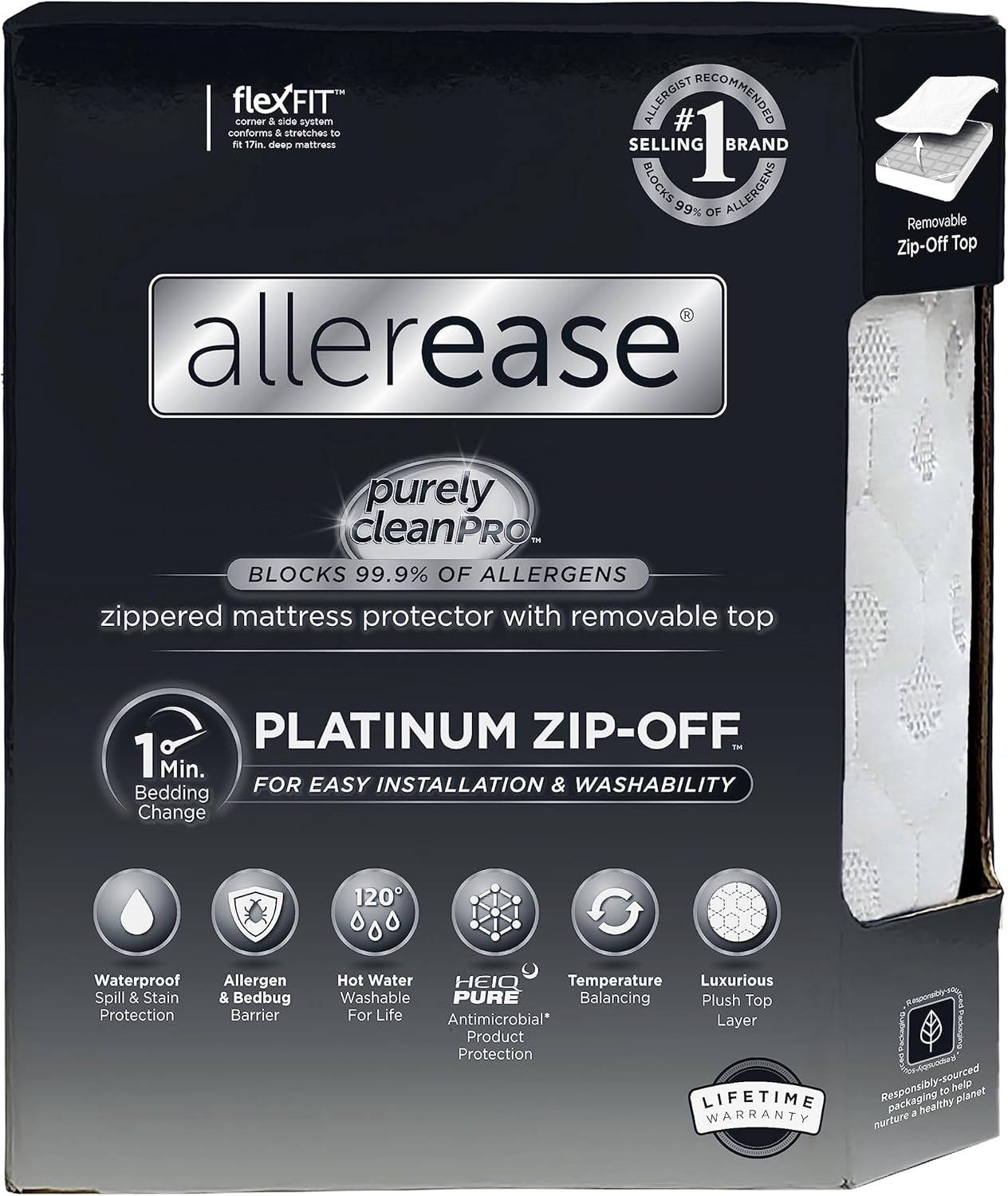 Allerease Platinum Zip-Off Top Mattress Protector, Queen