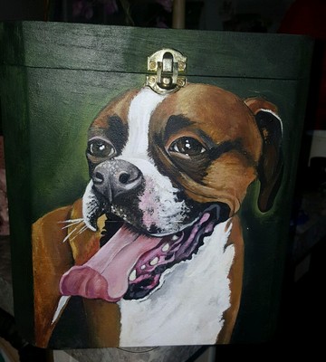 Custom hand painted dog portrait memorial Wood box Boxer urn any Pet URN DOG urn