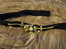 Vtg Carolyn Tanner Belt Beaded Black Gold Braided Adjustable Small Medium 90s