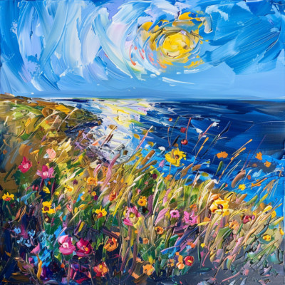 Abstract Yorkshire Coast Painting Art Luxury Canvas Wall Picture Print Colourful