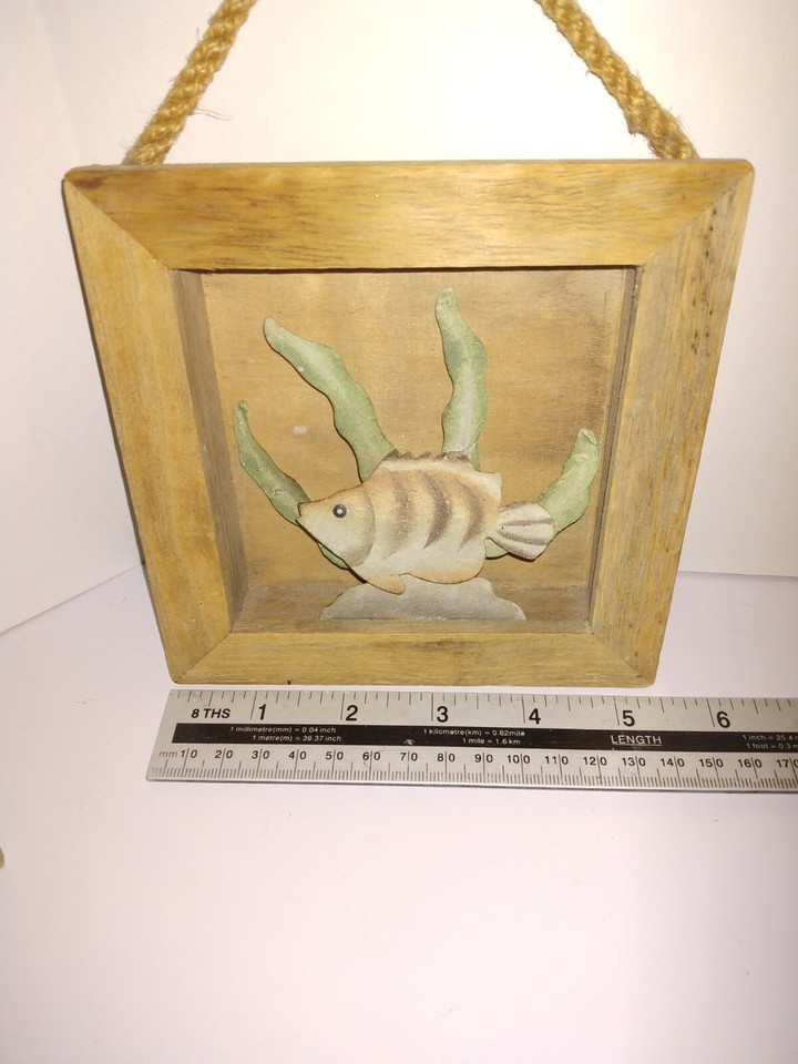 Wooden Shadow Box Fish Nautical Wall Decor, 5 1/2" Square eBay