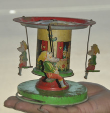 Vintage Partiel Litho Multicolore Père Noël Carrousel Boite Jouet, de Collection