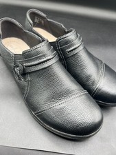 Clarks Womens Cheyn Madi Slip On Comfort Loafer Black Leather Shoes Size 8 M