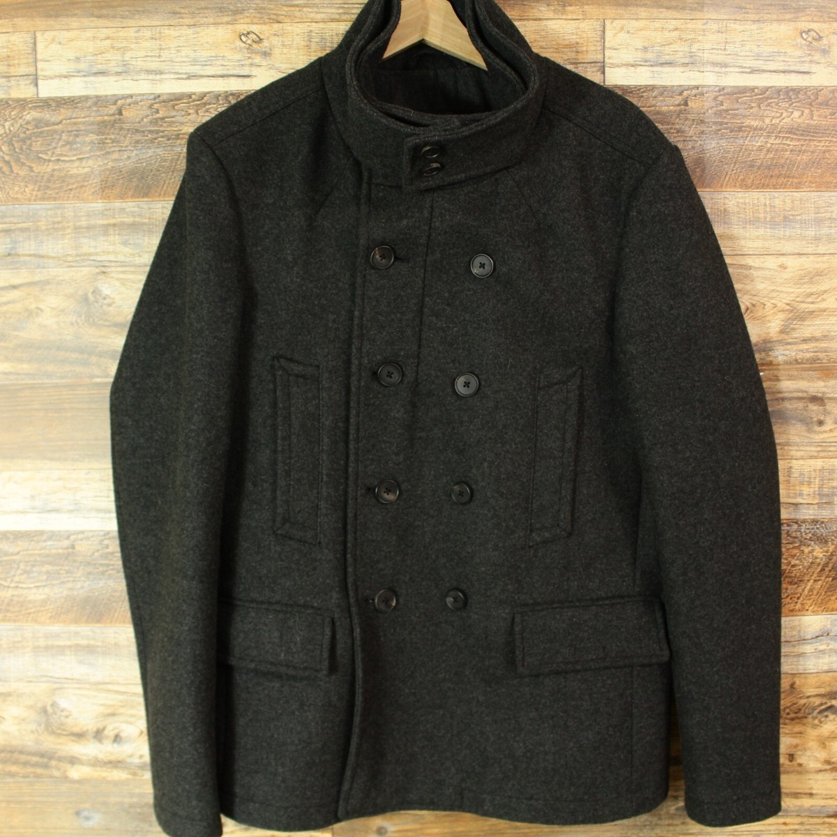 All Saints Double Breasted Pea Coat Mens L 40 Charcoal Gray Wool