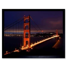 Golden Gate Bridge Night San Francisco 12X16 Inch Framed Art Print