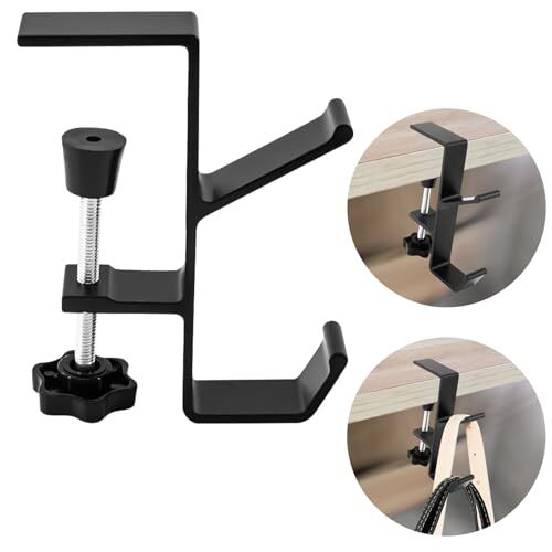 Desk Mount Bag Holder Hook Clamp,On Backpack Hanger 1 Pcs-Double Hook Black