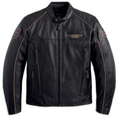 Harley Davidson Men's 110th Anniversary Biker Jacket Real Cowhide Leather Jacket